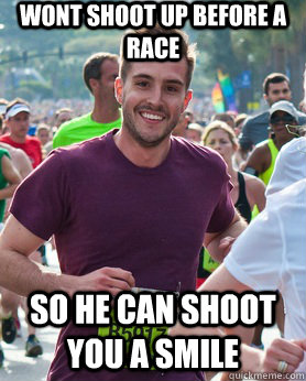 Wont shoot up before a race So he can shoot you a smile  Ridiculously photogenic guy