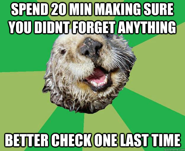 Spend 2o min making sure you didnt forget anything Better check one last time  OCD Otter