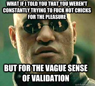 what if i told you that you weren't constantly trying to fuck hot chicks for the pleasure But for the vague sense of validation  Matrix Morpheus