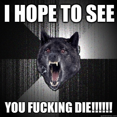 I HOPE TO SEE YOU FUCKING DIE!!!!!!   Insanity Wolf