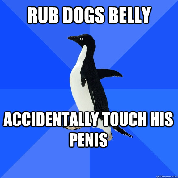 Rub dogs belly accidentally touch his penis    Socially Awkward Penguin