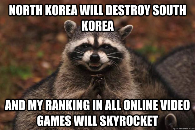 north korea will destroy south korea and my ranking in all online video games will skyrocket - north korea will destroy south korea and my ranking in all online video games will skyrocket  Evil Plotting Raccoon