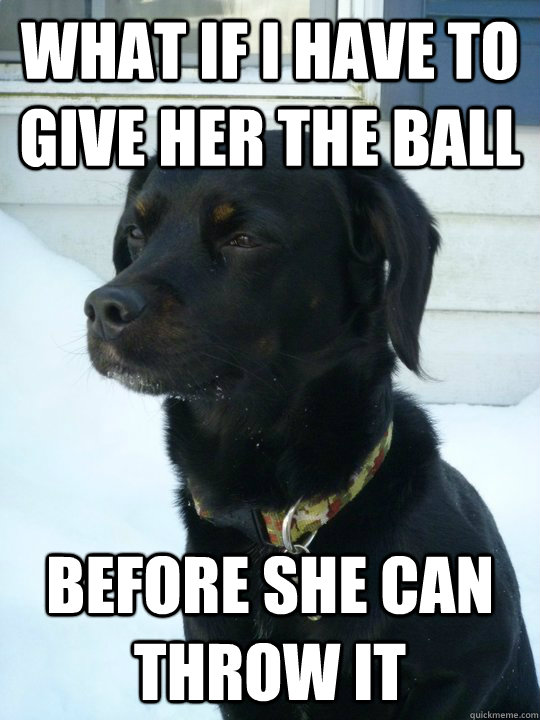 What if I have to give her the ball Before she can throw it - What if I have to give her the ball Before she can throw it  Philosophical Puppy