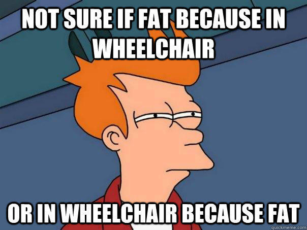 Not sure if fat because in wheelchair or in wheelchair because fat - Not sure if fat because in wheelchair or in wheelchair because fat  Futurama Fry