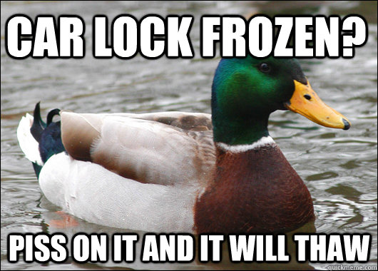 Car lock frozen? Piss on it and it will thaw  Actual Advice Mallard