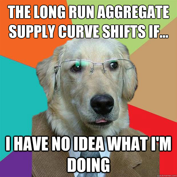 The long run aggregate supply curve shifts if... I have no idea what I'm doing  Business Dog