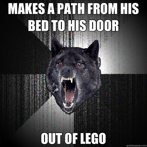MAKES A PATH FROM HIS BED TO HIS DOOR OUT OF LEGO  Insanity Wolf