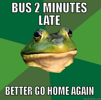 BUS 2 MINUTES LATE BETTER GO HOME AGAIN Foul Bachelor Frog