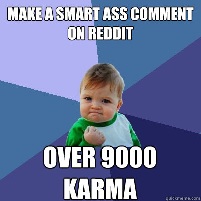 MAKE A SMART ASS COMMENT ON REDDIT OVER 9000
KARMA  Success Kid