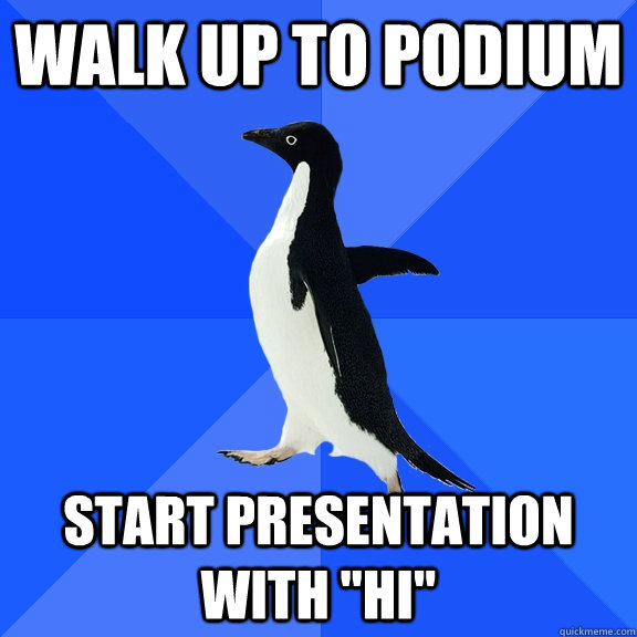 walk up to podium start presentation with 