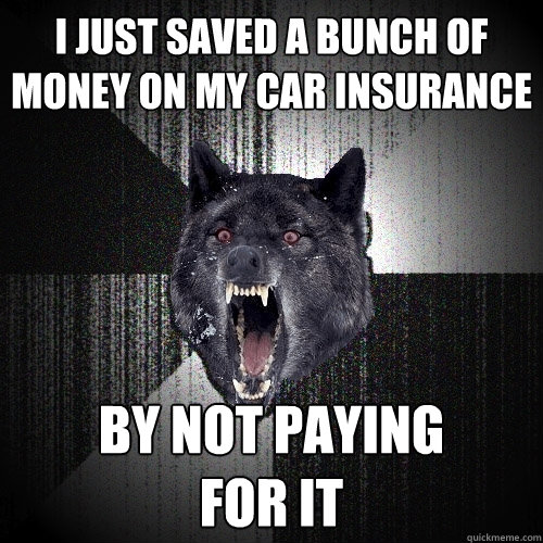 I just saved a bunch of money on my car insurance by not paying
for it  Insanity Wolf