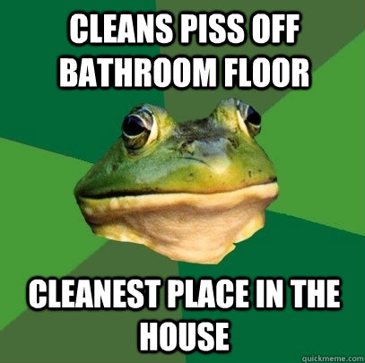 cleans piss off bathroom floor cleanest place in the house  Foul Bachelor Frog