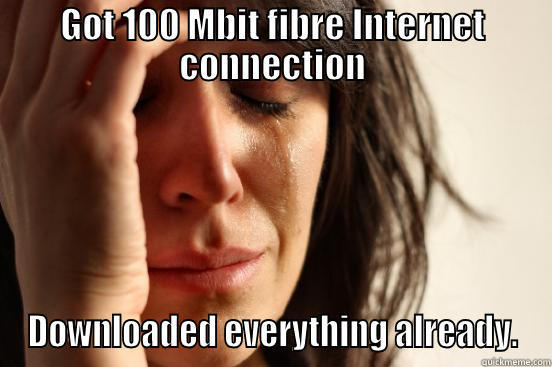 GOT 100 MBIT FIBRE INTERNET CONNECTION DOWNLOADED EVERYTHING ALREADY. First World Problems