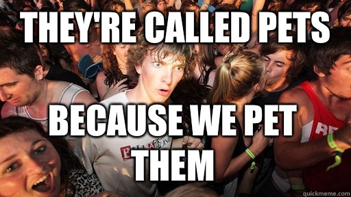They're called pets Because we pet them   Sudden Clarity Clarence