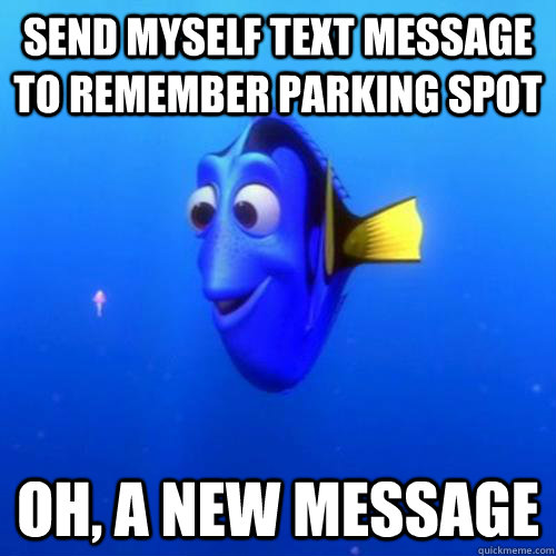 Send myself text message to remember parking spot Oh, a new message  dory