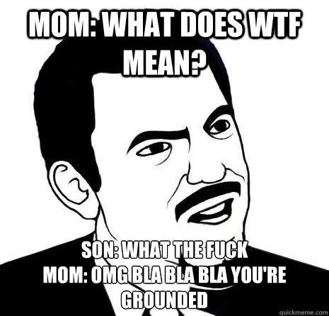 Mom: what does WTF mean? Son: What the fuck
Mom: OMG BLA BLA BLA YOU'RE GROUNDED  Seriously Are You Serious