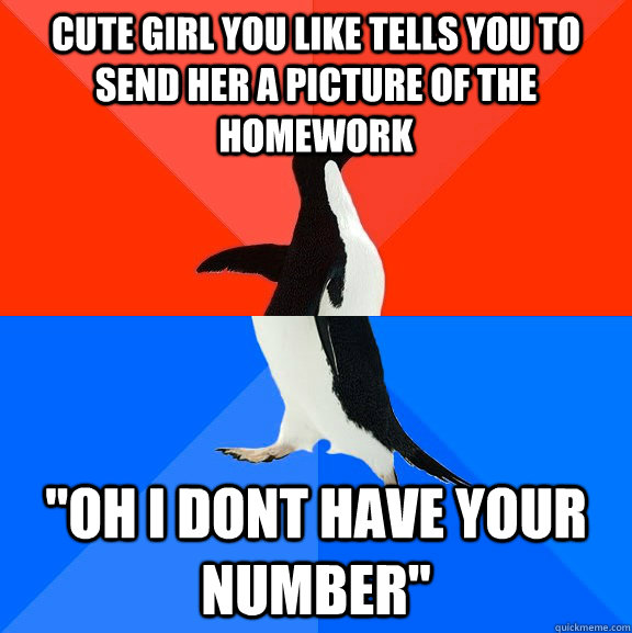CUTE GIRL YOU LIKE TELLS YOU TO SEND HER A PICTURE OF THE HOMEWORK 