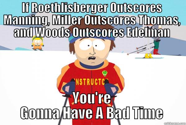 IF ROETHLISBERGER OUTSCORES MANNING, MILLER OUTSCORES THOMAS, AND WOODS OUTSCORES EDELMAN YOU'RE GONNA HAVE A BAD TIME Super Cool Ski Instructor