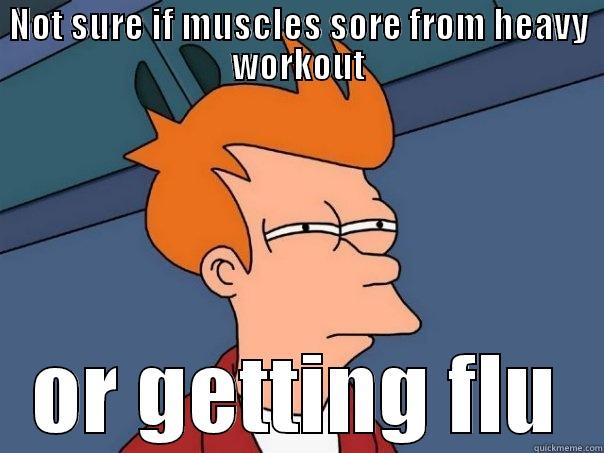 NOT SURE IF MUSCLES SORE FROM HEAVY WORKOUT OR GETTING FLU Futurama Fry