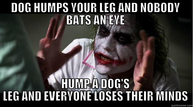 DOG HUMPS YOUR LEG AND NOBODY BATS AN EYE HUMP A DOG'S LEG AND EVERYONE LOSES THEIR MINDS Joker Mind Loss