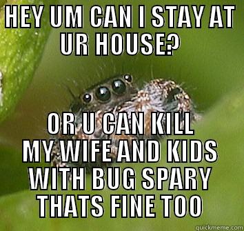 HEY UM CAN I STAY AT UR HOUSE? OR U CAN KILL MY WIFE AND KIDS WITH BUG SPARY THATS FINE TOO Misunderstood Spider