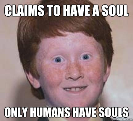 CLAIMS TO HAVE A SOUL ONLY HUMANS HAVE SOULS  Over Confident Ginger