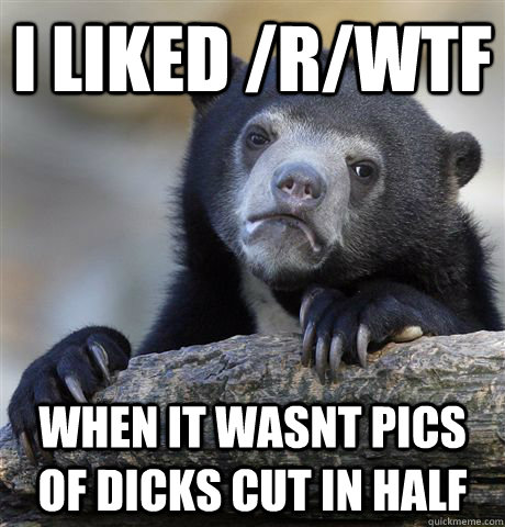 I liked /r/wtf When it wasnt pics of dicks cut in half - I liked /r/wtf When it wasnt pics of dicks cut in half  Confession Bear