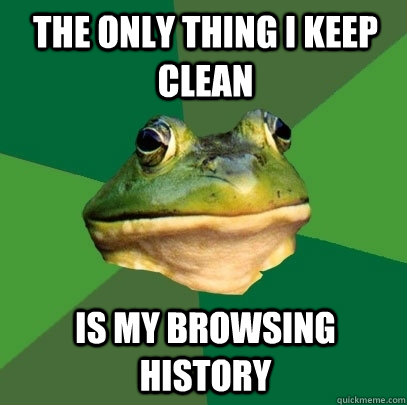 The only thing I keep clean Is my browsing history  Foul Bachelor Frog