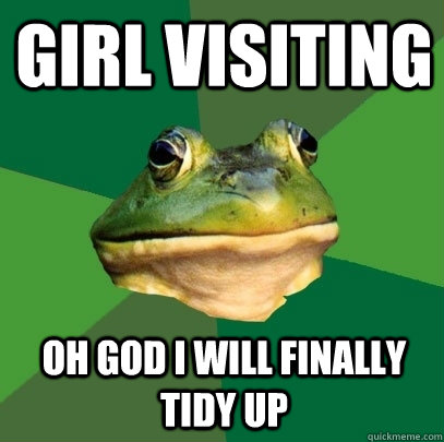 Girl visiting Oh god I will finally tidy up  Foul Bachelor Frog