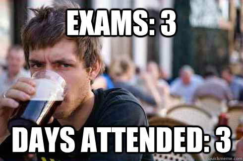 Exams: 3 Days attended: 3  Lazy College Senior
