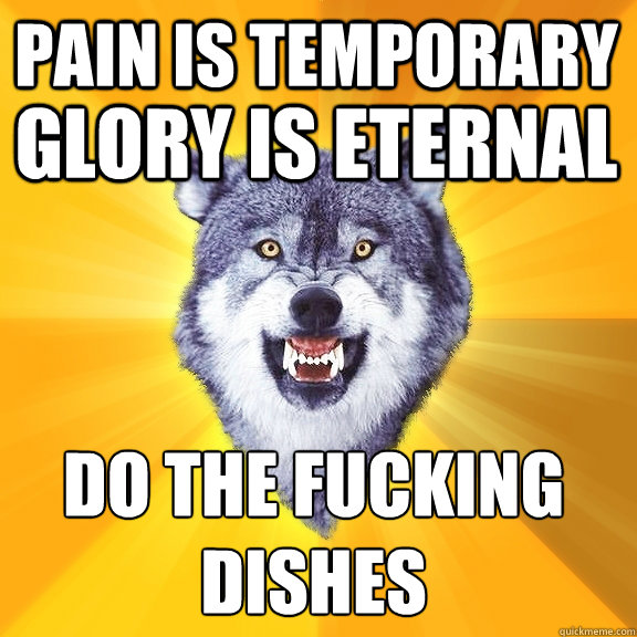 Pain is Temporary Glory is Eternal DO THE FUCKING DISHES  Courage Wolf