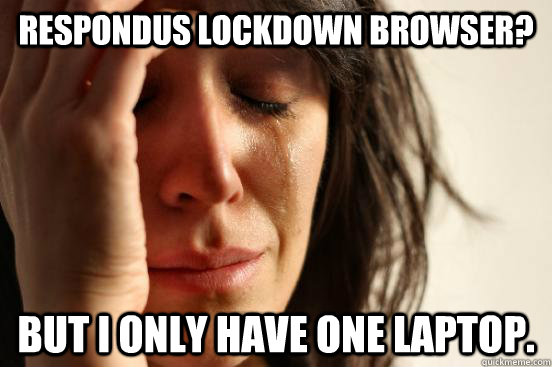 Respondus Lockdown browser? But I only have one laptop.  First World Problems