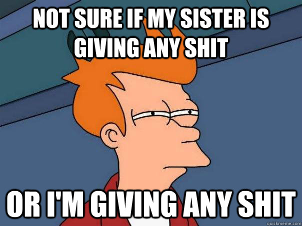 Not sure if my sister is giving any shit Or I'm giving any shit  Futurama Fry