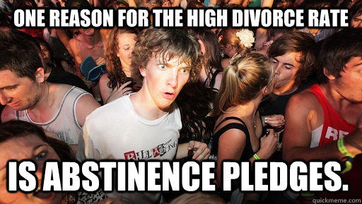 one reason for the high divorce rate is abstinence pledges. - one reason for the high divorce rate is abstinence pledges.  Sudden Clarity Clarence