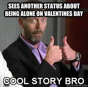 Sees another status about being alone on valentines day  - Sees another status about being alone on valentines day   Cool story Valentine