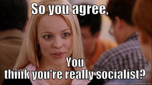             SO YOU AGREE,                  YOU THINK YOU'RE REALLY SOCIALIST? regina george