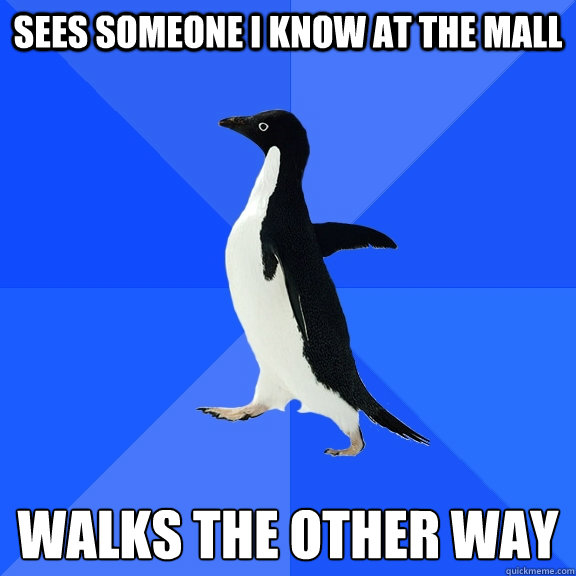 Sees someone i know at the mall walks the other way  Socially Awkward Penguin