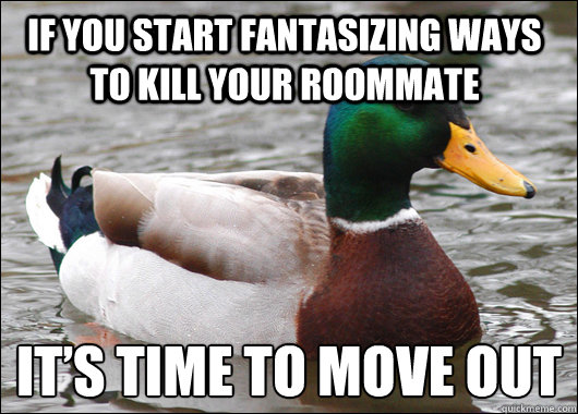 If you start fantasizing ways to kill your roommate It’s time to move out - If you start fantasizing ways to kill your roommate It’s time to move out  Actual Advice Mallard