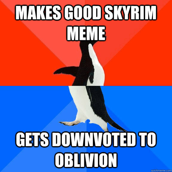 makes good skyrim meme gets downvoted to oblivion  Socially Awesome Awkward Penguin