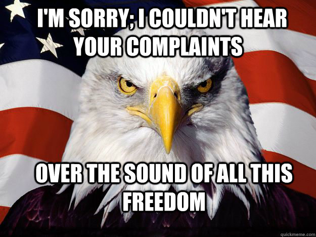   I'm Sorry; I couldn't hear your complaints Over the sound of all this freedom -   I'm Sorry; I couldn't hear your complaints Over the sound of all this freedom  Merica Eagle