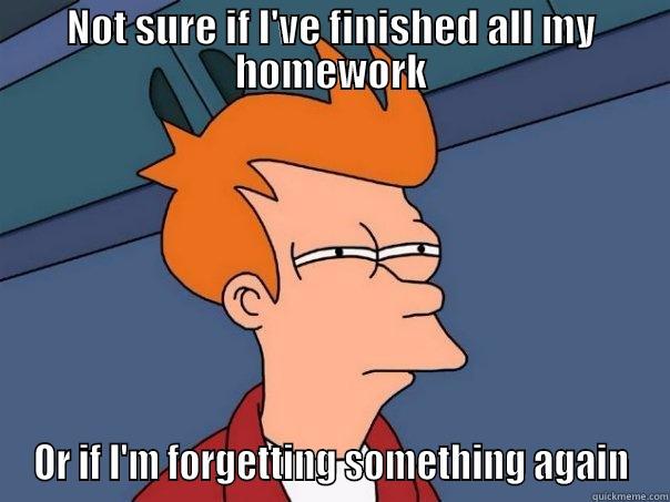 NOT SURE IF I'VE FINISHED ALL MY HOMEWORK OR IF I'M FORGETTING SOMETHING AGAIN Futurama Fry