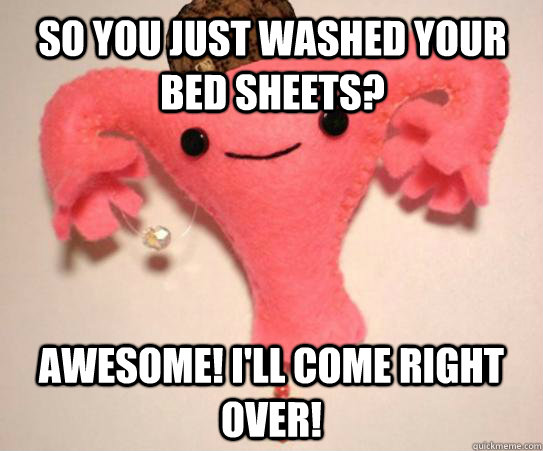 So you just washed your bed sheets? Awesome! I'll come right over! - So you just washed your bed sheets? Awesome! I'll come right over!  Scumbag Uterus