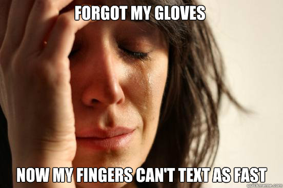 Forgot my gloves Now my fingers can't text as fast  First World Problems