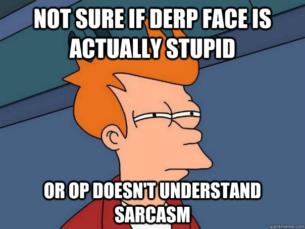 Not sure if derp face is actually stupid Or op doesn't understand sarcasm  Futurama Fry