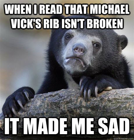 When I read that Michael Vick's Rib Isn't broken It made me sad - When I read that Michael Vick's Rib Isn't broken It made me sad  Confession Bear