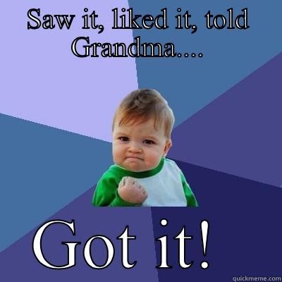SAW IT, LIKED IT, TOLD GRANDMA.... GOT IT!  Success Kid