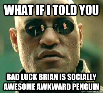 what if i told you bad luck brian is socially awesome awkward penguin  What if I told you