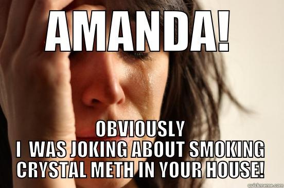 AMANDA! OBVIOUSLY I  WAS JOKING ABOUT SMOKING CRYSTAL METH IN YOUR HOUSE! First World Problems