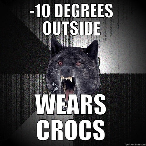 -10 DEGREES OUTSIDE WEARS CROCS Insanity Wolf