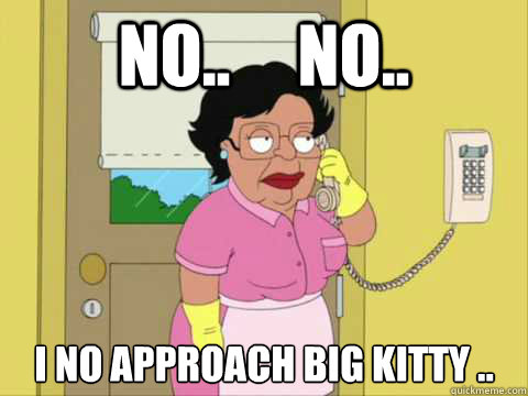 No..     No.. I no approach big kitty .. - No..     No.. I no approach big kitty ..  Family Guy Maid Meme